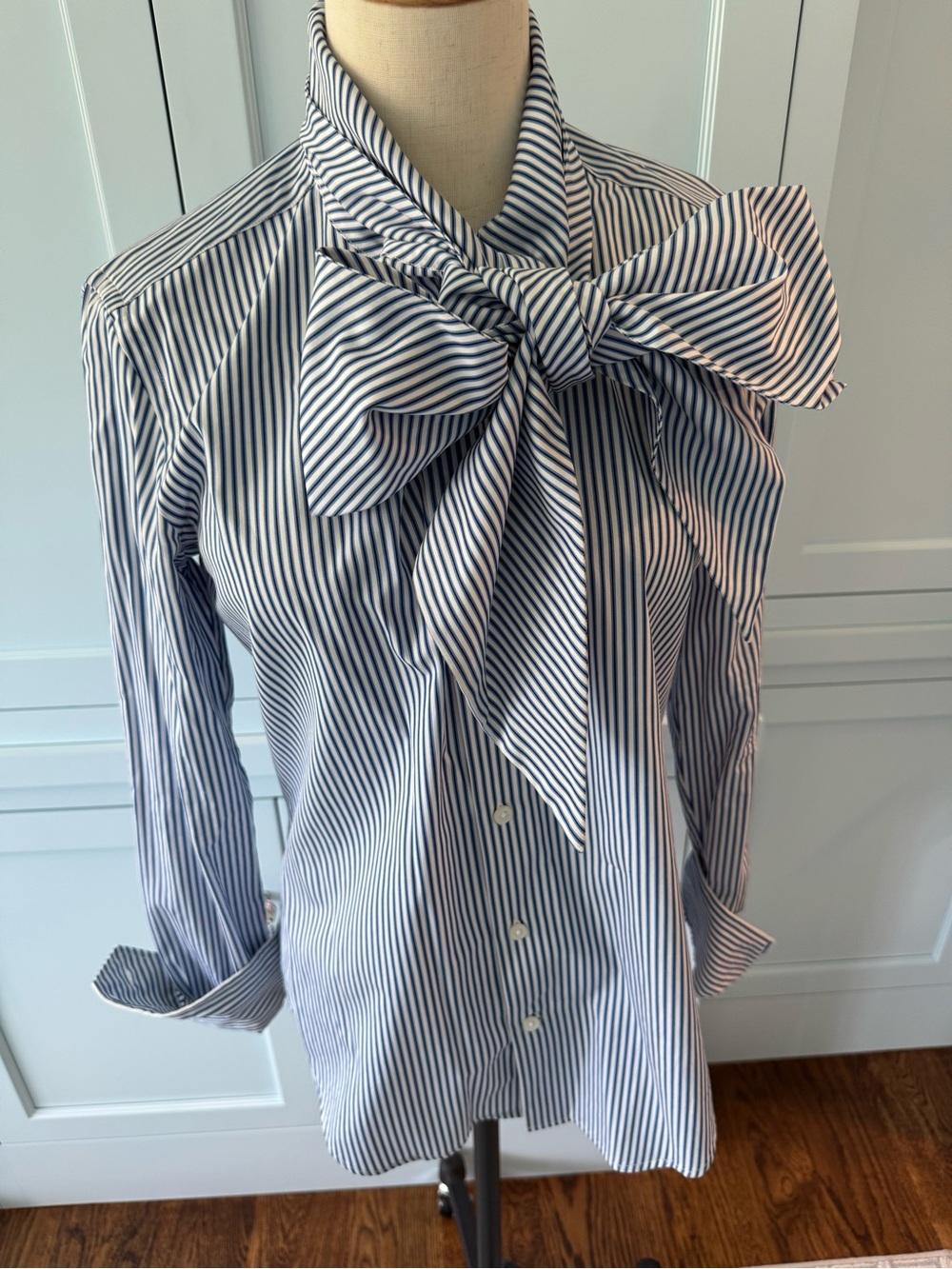 Vintage Ralph Lauren Sport Blue and White Striped Shirt with bow embellishment - Picture 2 of 7